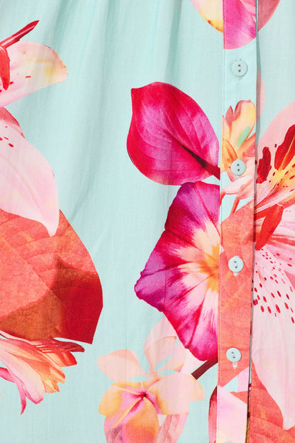 Bianca Dress in Blue with Pink Floral