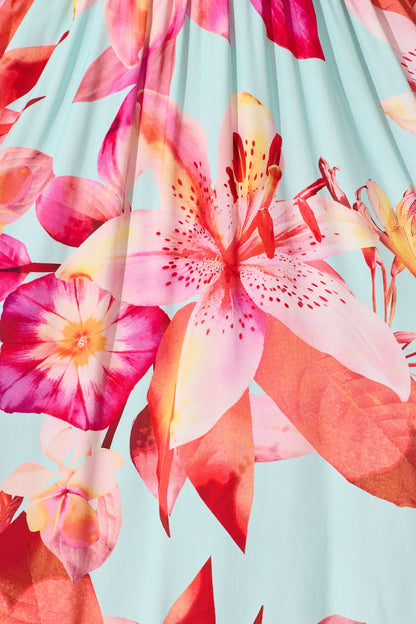 Nola Midi Dress in Blue with Pink Floral