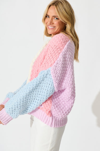 Mira Knit Cardigan In Pastel Multi Wool Blend