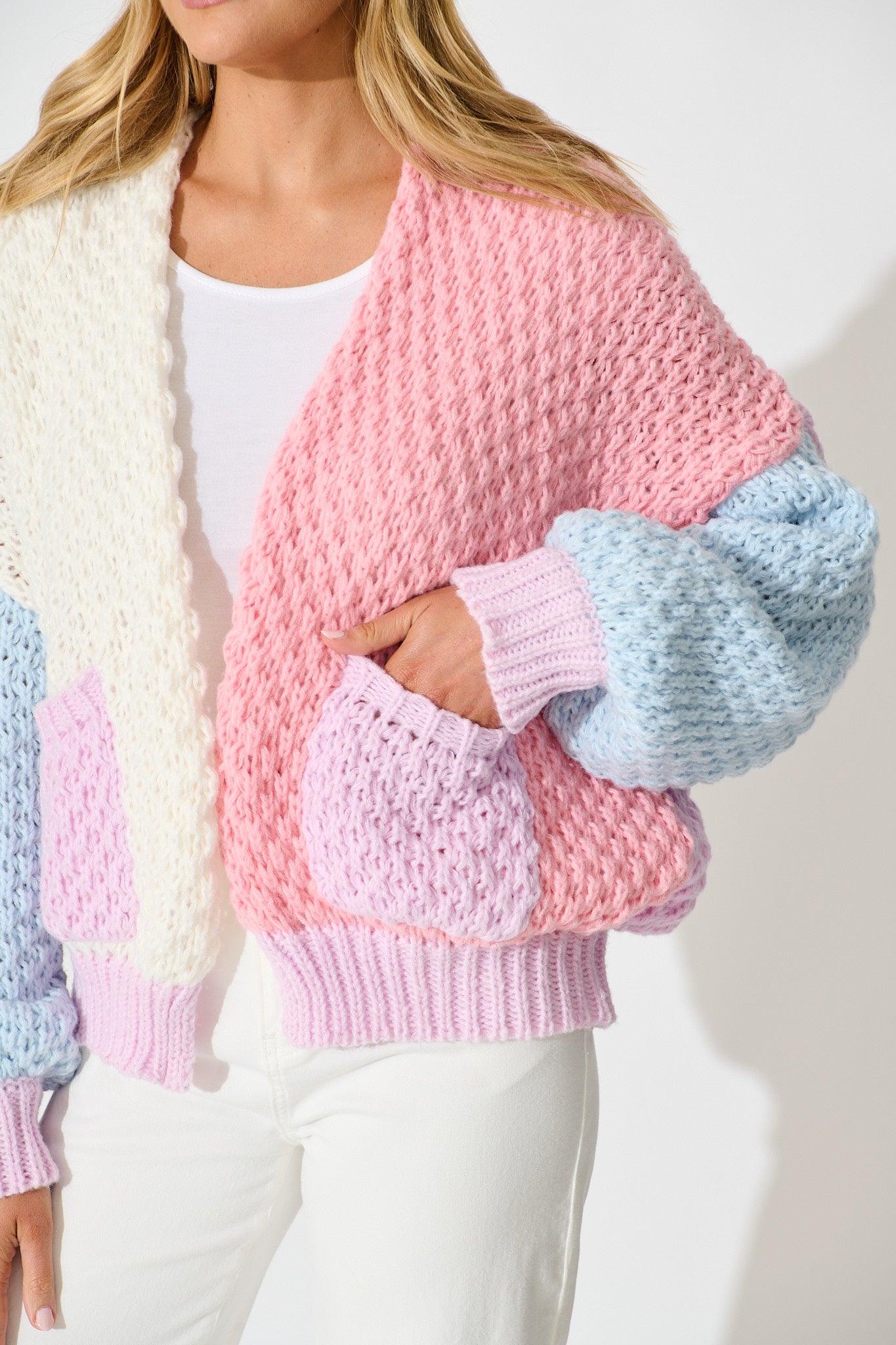 Mira Knit Cardigan In Pastel Multi Wool Blend