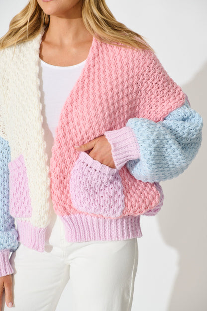 Mira Knit Cardigan In Pastel Multi Wool Blend