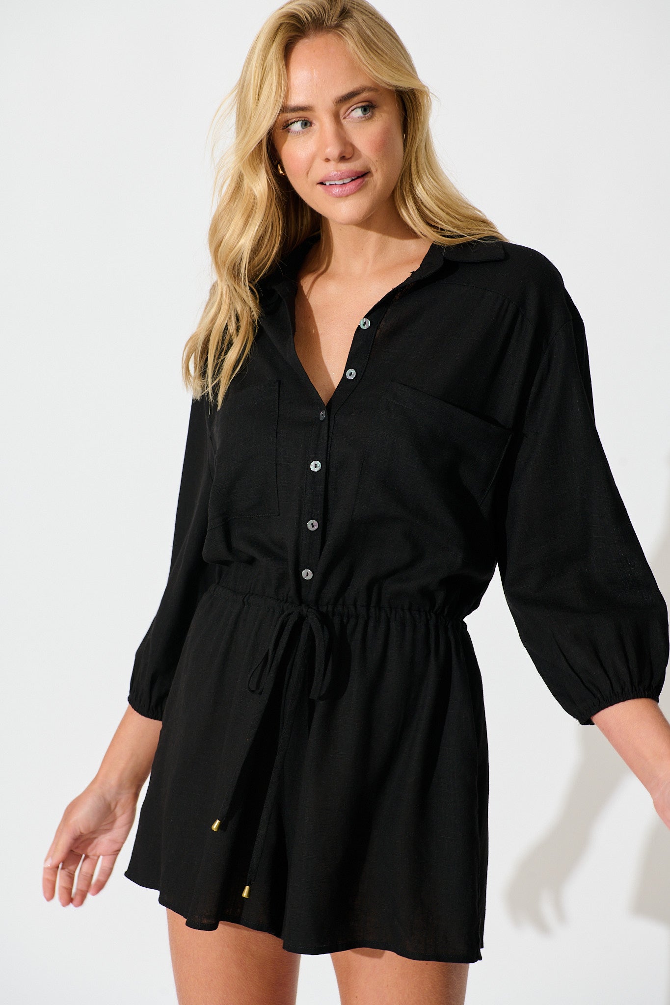 Powers Playsuit In Black Linen Blend