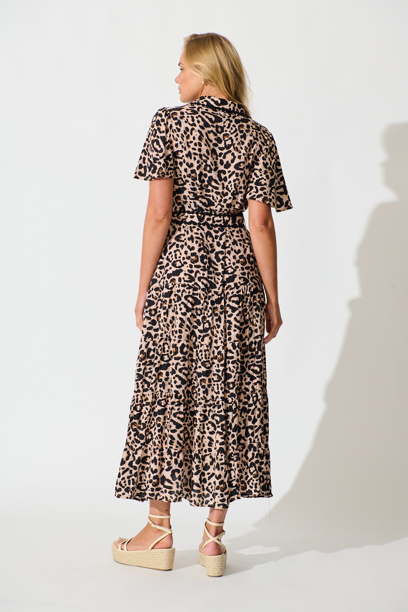 Roselle Maxi Shirt Dress in Brown Leopard Print