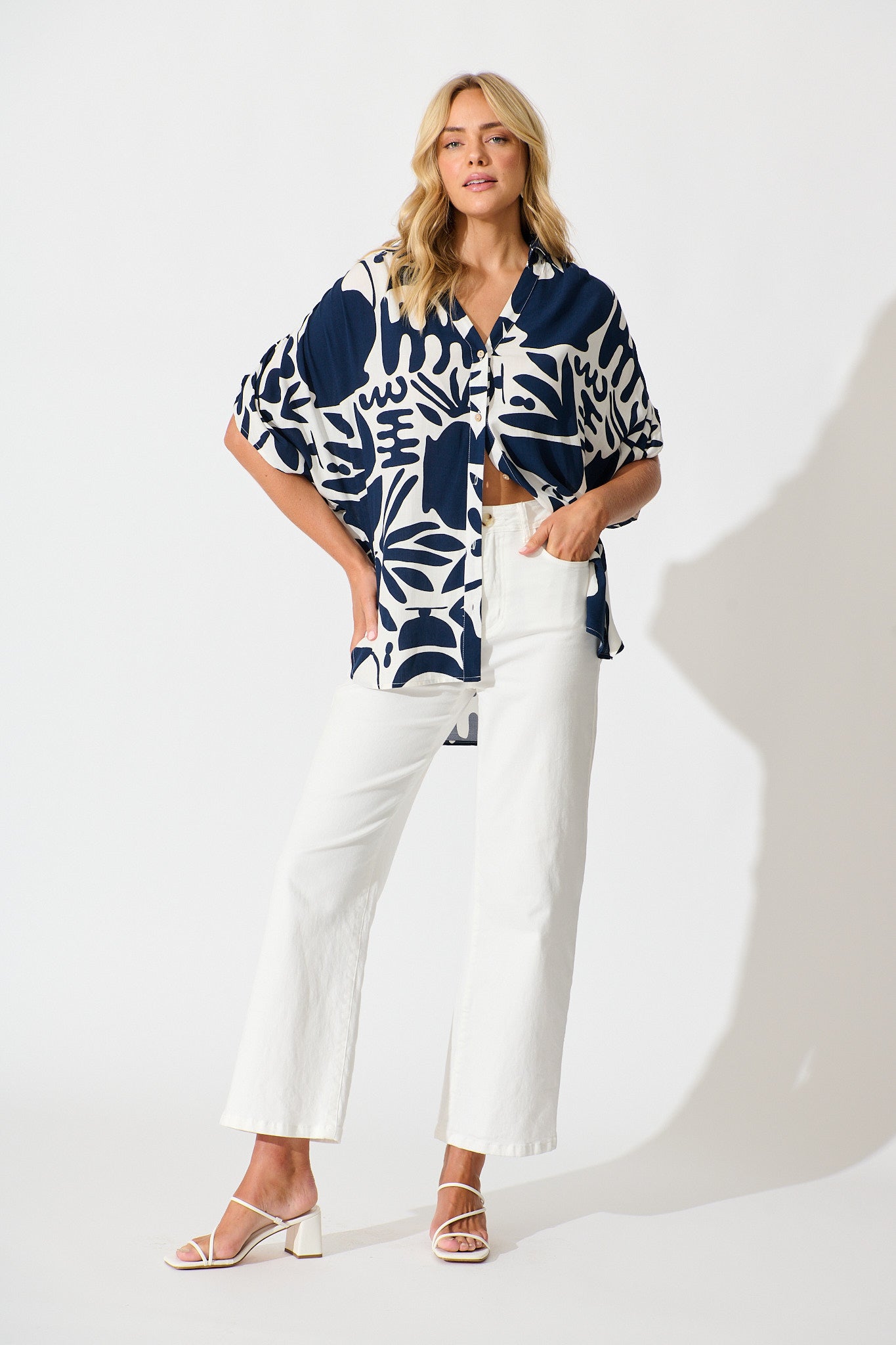 Celia Shirt in Navy and White Print