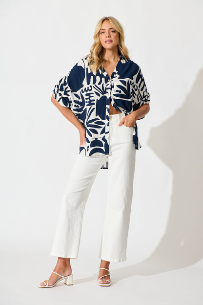 Celia Shirt in Navy and White Print