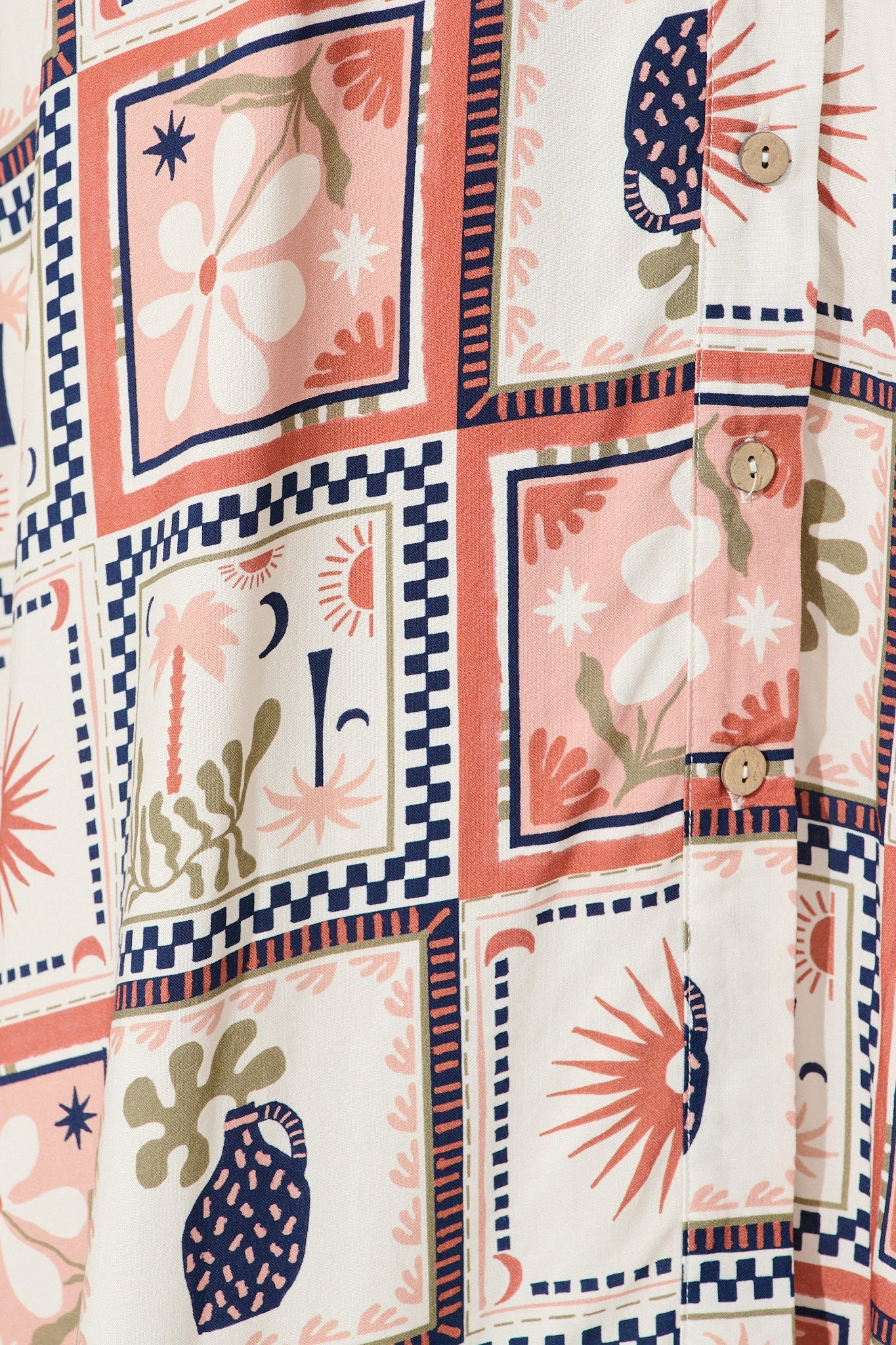 Charlotte Midi Shirt Dress In Cream With Rust Multi Patchwork Print