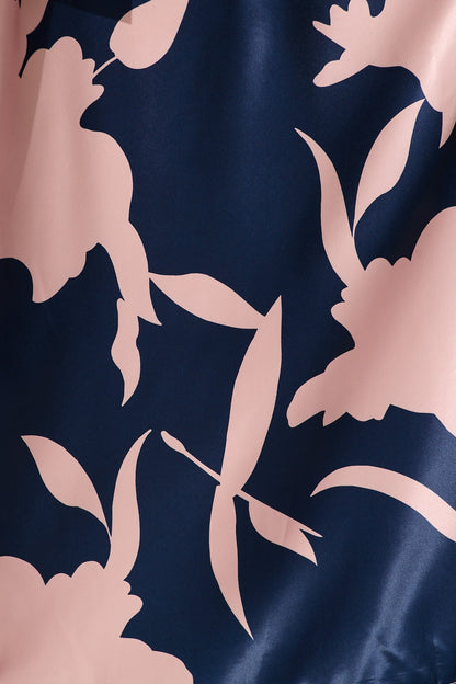 PRE ORDER Bernadette One Shoulder Midi Dress in Navy with Mocha Satin