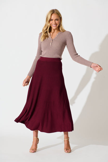 Honeycup Knit Skirt In Wine Cotton Blend