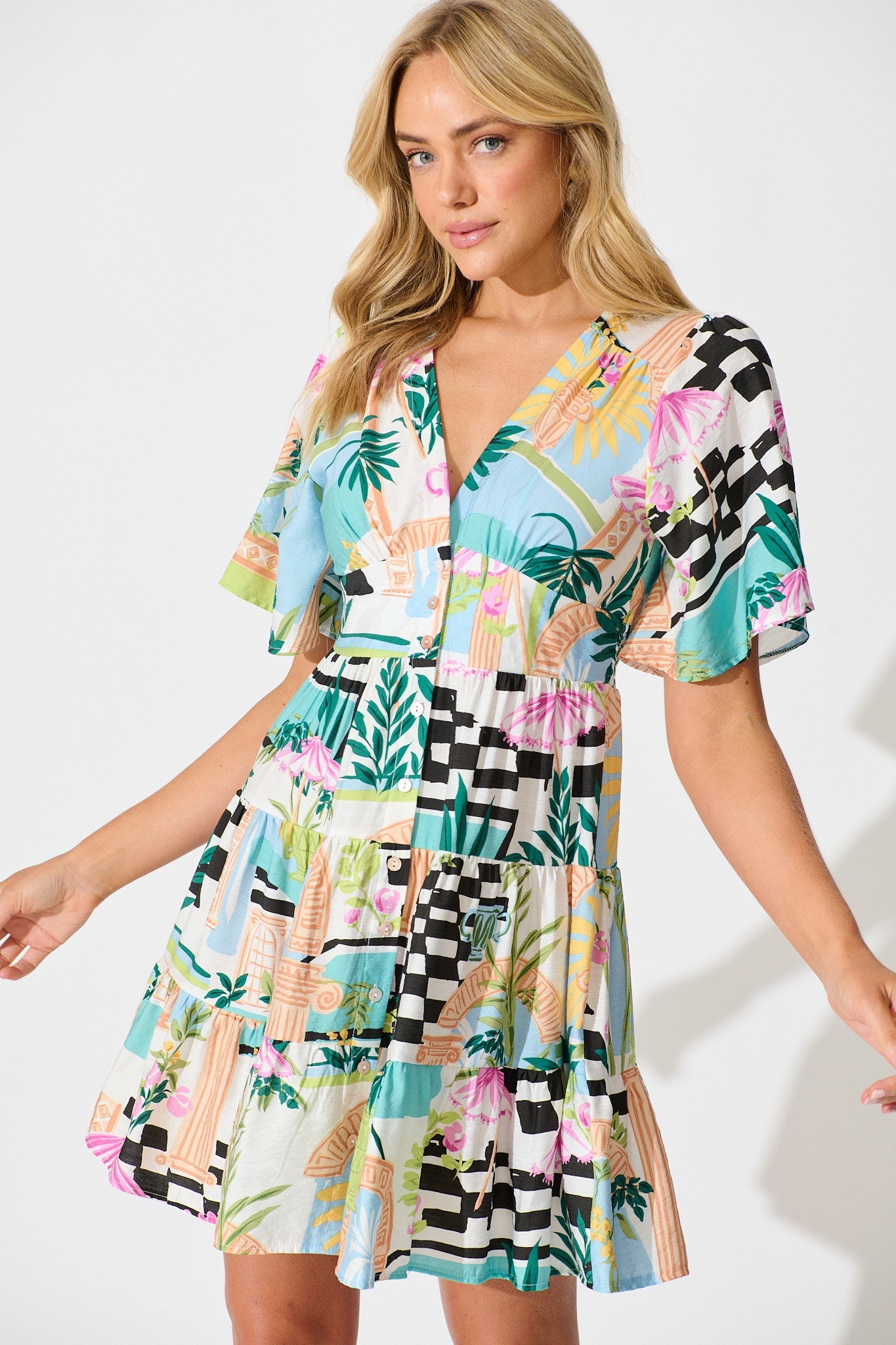 Esmarie Dress in White Multi Print