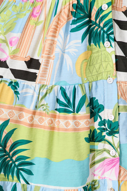 Lively Midi Dress in White Multi Print