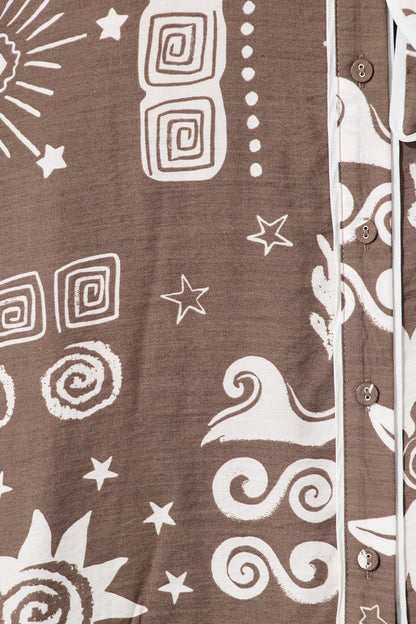 Norah Midi Shirt Dress in Mocha and White print