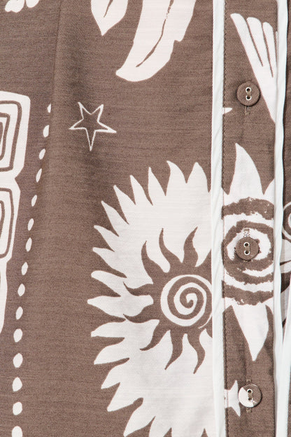 Lila Shirt Dress in Mocha and White print