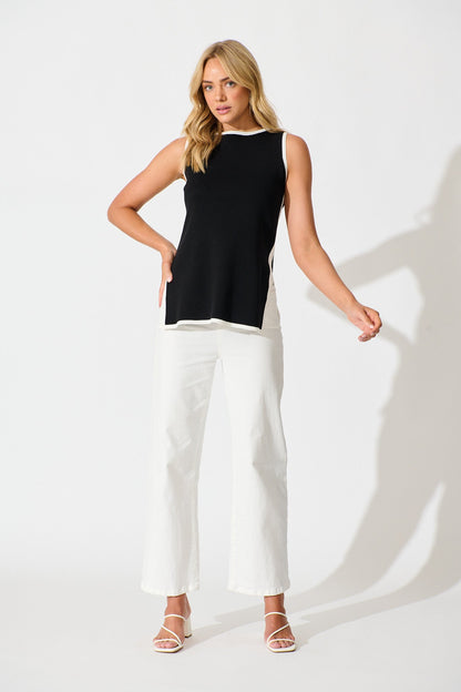 Winona Knit Top in Black with White Contrast