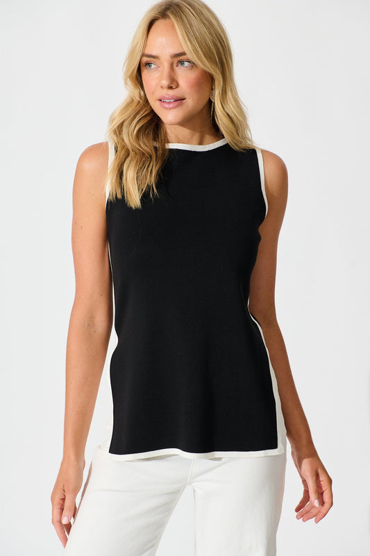 Winona Knit Top in Black with White Contrast