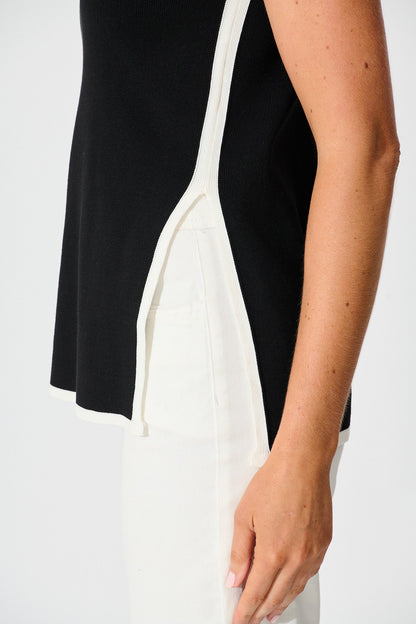 Winona Knit Top in Black with White Contrast