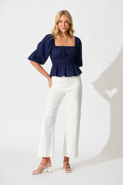 Rosella Top in Navy Linen Blend
