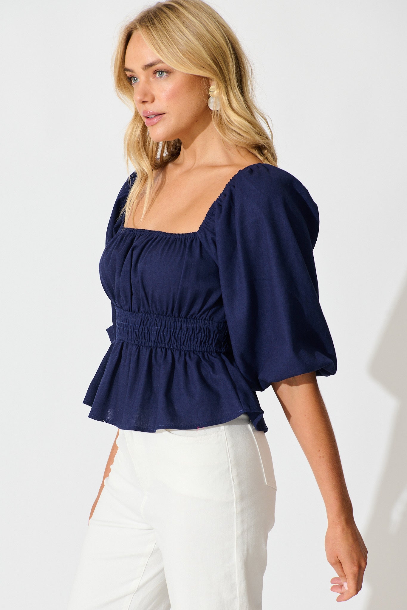 Rosella Top in Navy Linen Blend