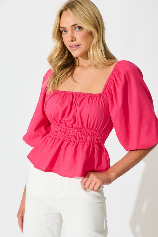 Rosella Top in Pink Linen Blend