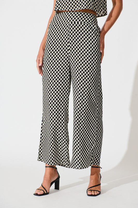 Sisha Pant in Black and Cream Geometric Print