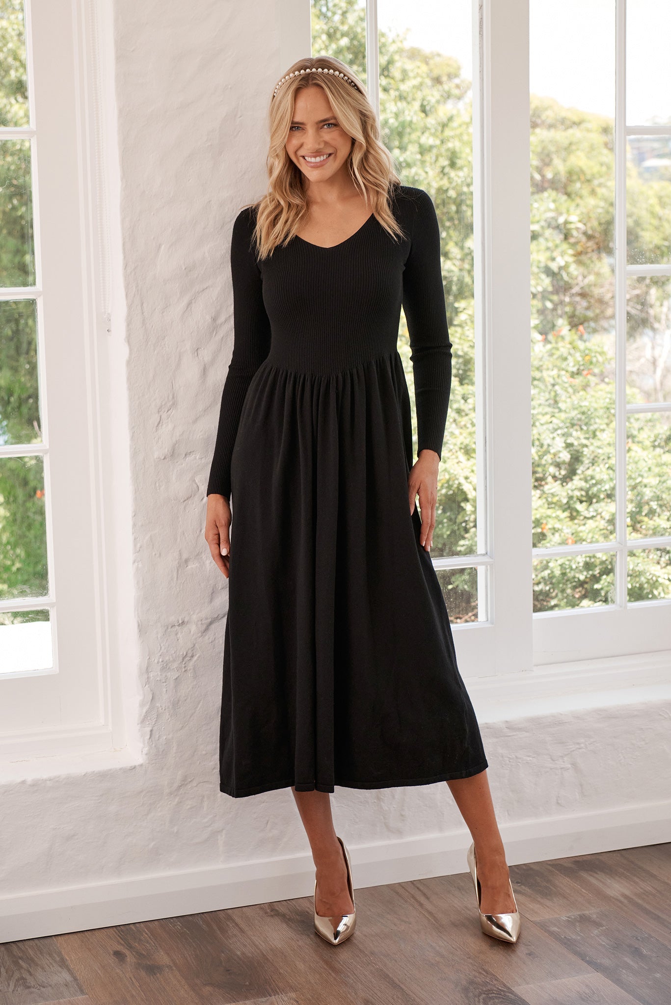Dove Midi Knit Dress in Black