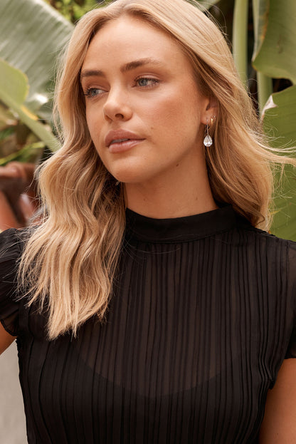 Avis Hook Earrings in Silver with Diamante