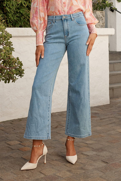 Jency Mid Rise Wide Leg Jean In Light Blue Denim