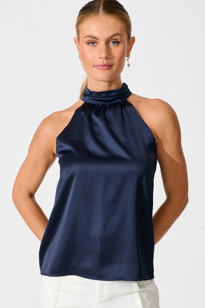 Amour Top in Navy Satin