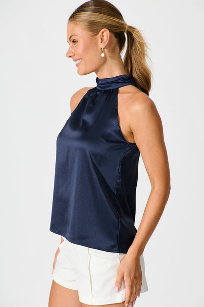 Amour Top in Navy Satin