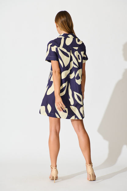 Hailey Dress in Navy and Cream Print Cotton