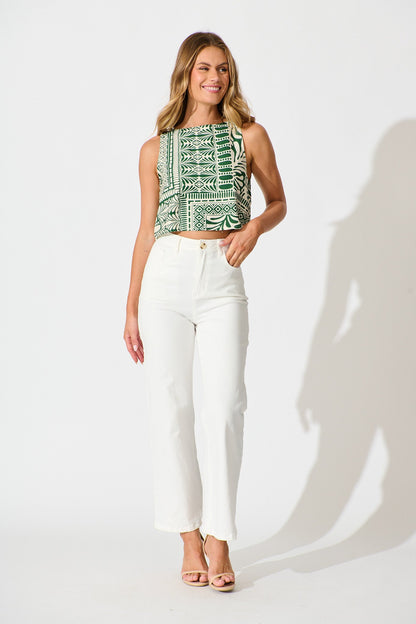 Leona Top in Green and Cream Tile Print