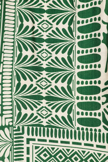 Leona Top in Green and Cream Tile Print