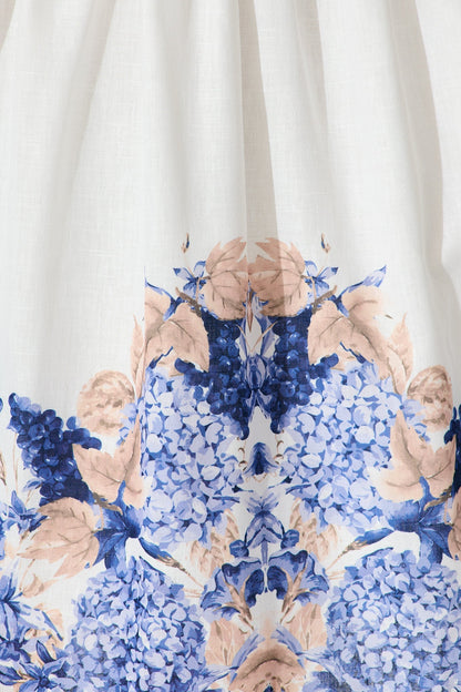 Clarion Dress in White Border Floral Linen Blend