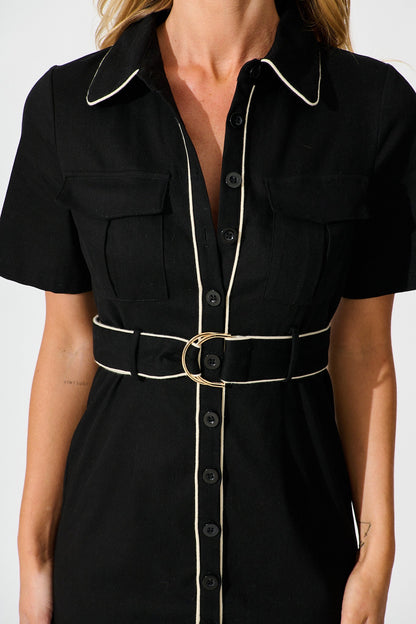 Milana Shirt Dress in Black Cotton Blend