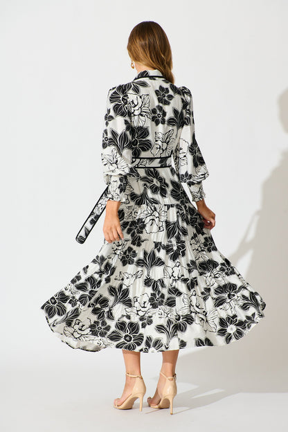 Sabrina Maxi Shirt Dress In Black Floral