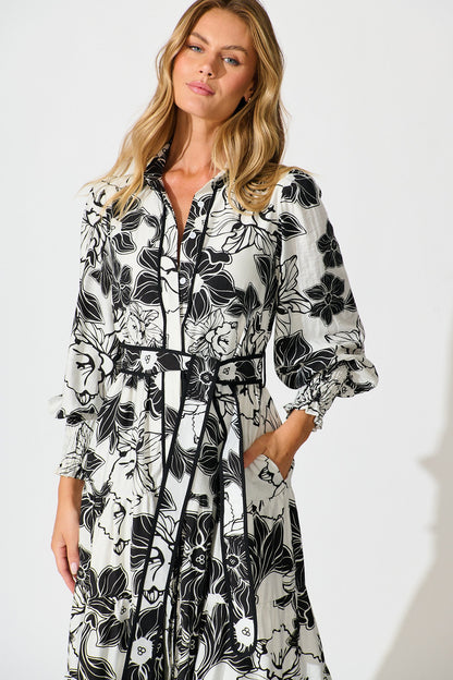 Sabrina Maxi Shirt Dress In Black Floral