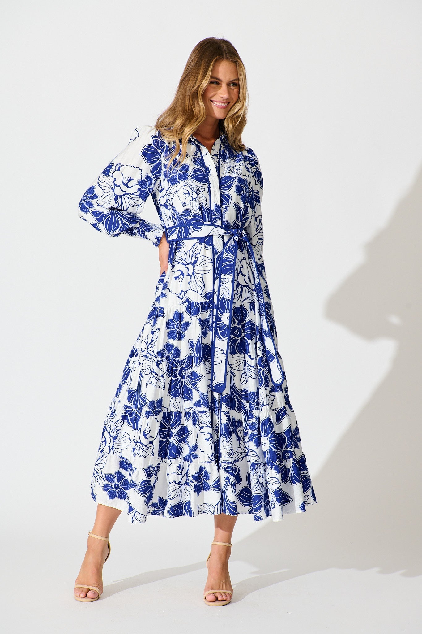 Sabrina Maxi Shirt Dress in Cobalt Floral