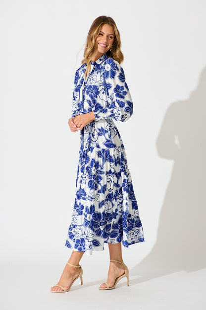 Sabrina Maxi Shirt Dress in Cobalt Floral