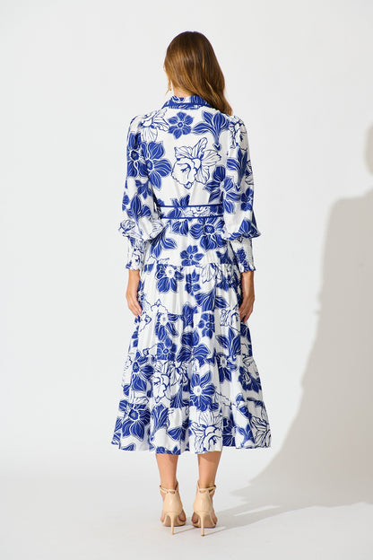 Sabrina Maxi Shirt Dress in Cobalt Floral