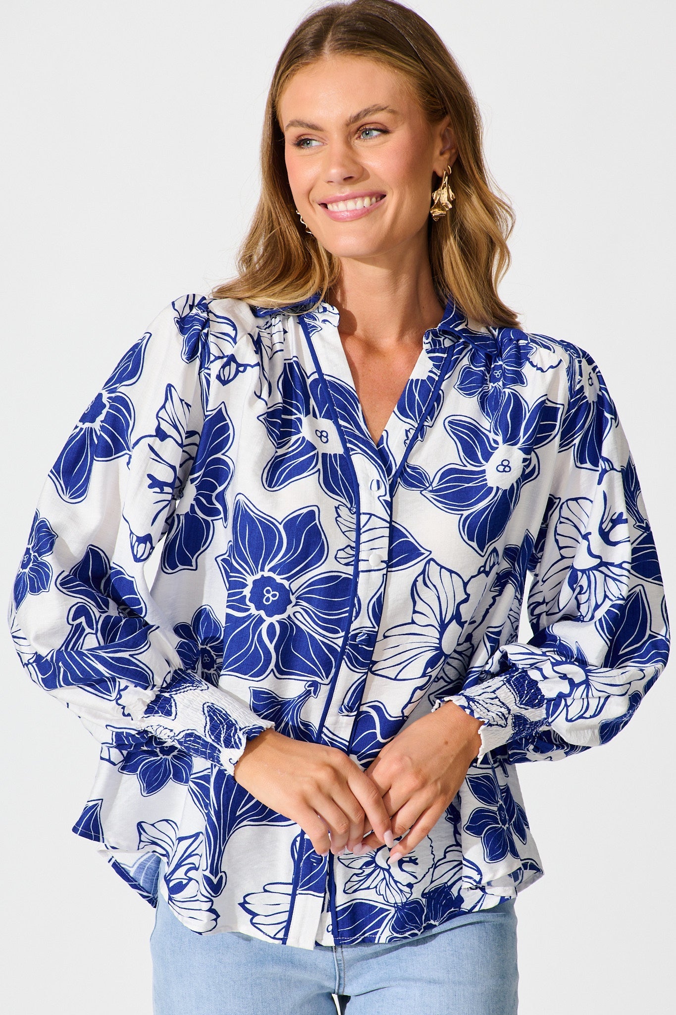 Colette Shirt in Cobalt Floral
