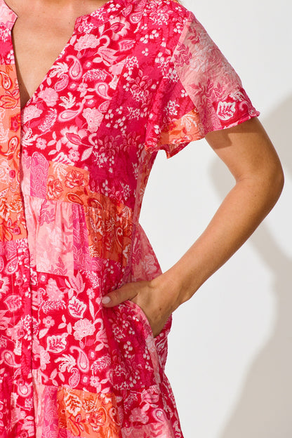 Adeline Shirt Dress in Multi Pink Patchwork