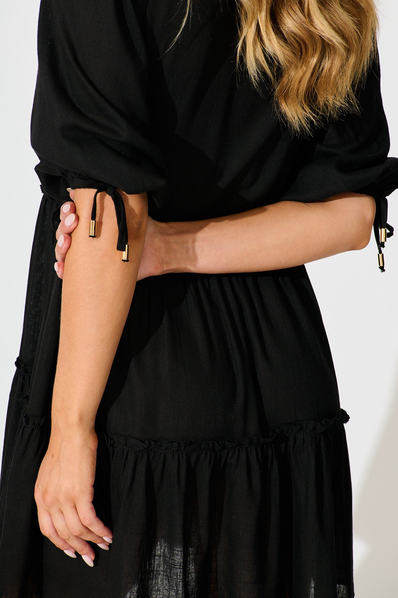 Layla Smock Dress in Black Linen Blend