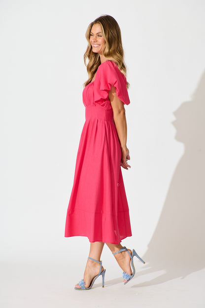 Wintour Midi Dress In Pink Linen Blend