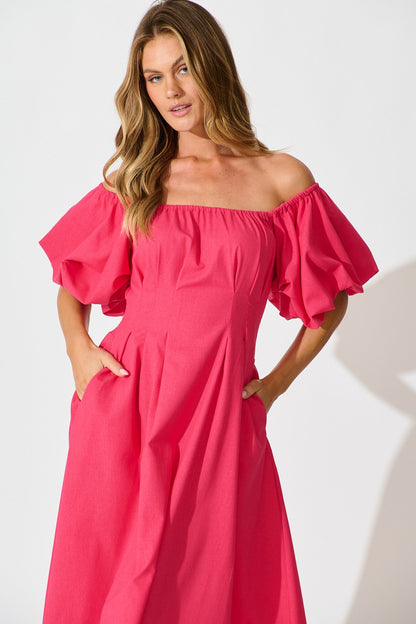 Wintour Midi Dress In Pink Linen Blend