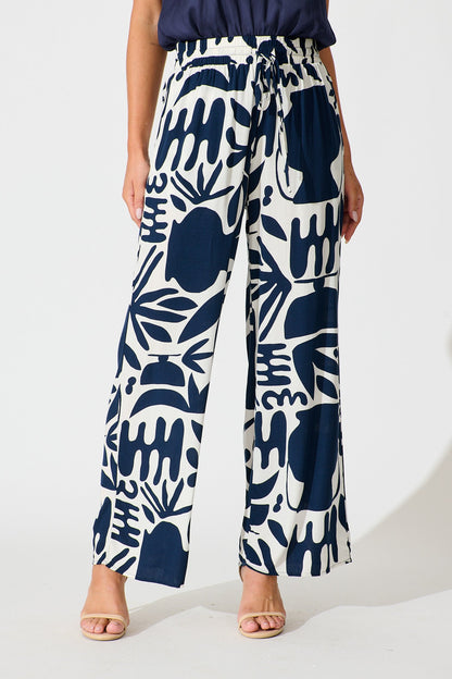 Nyla Pant in Navy and White Print