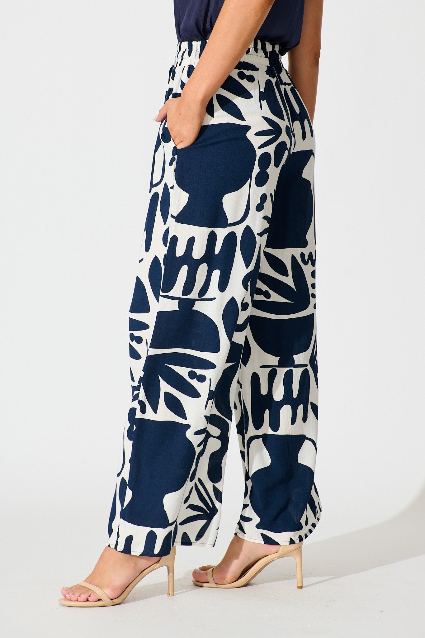 Nyla Pant in Navy and White Print