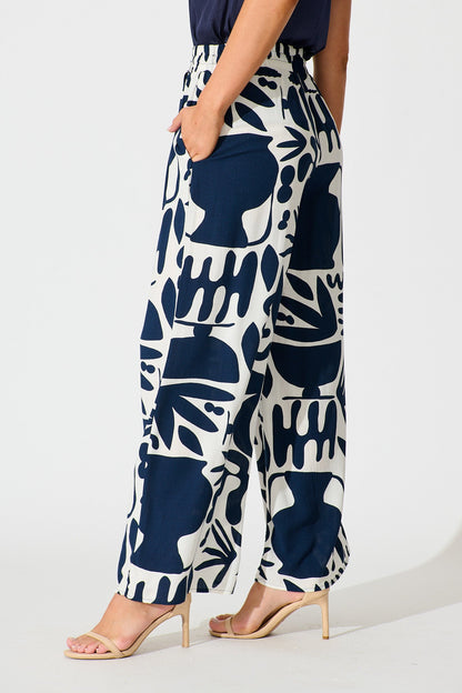 Nyla Pant in Navy and White Print