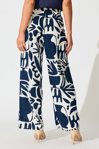 Nyla Pant in Navy and White Print