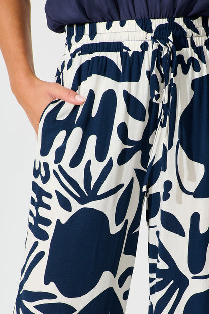 Nyla Pant in Navy and White Print