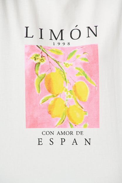 In the Groove T Shirt In White With Lemon Print Cotton