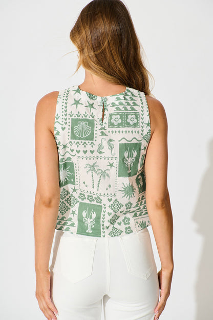 Vanya Top in Cream and Green Palm Print Cotton